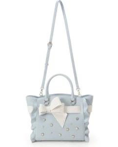 Samantha Vega 2Way Tote bag Shoulder Blossom Big Ribbon Frill LIGHT BLUE NEW - Picture 1 of 15