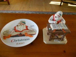 Estatuilla y placa vintage de Norman Rockwell REVISANDO SU LISTA 1980 NAVIDAD SANTA - Imagen 1 de 12