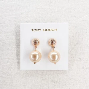 Pendientes colgantes de perlas de cristal Tory Burch oro rosa/rosa OS - Imagen 1 de 12