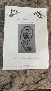 Clare Clensy Vine Embroidery Kit Silver & Purple Paisley Kit - Picture 1 of 3