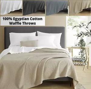 100% Cotton Waffle Weave Large Bed Throw Blanket King Size Luxury Sofa Bed Cover - Picture 1 of 26