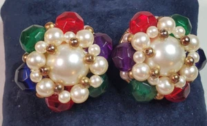 Orecchini Vintage Perle e Perline Tono Oro Clip-On Stile Bottone Fatti a Mano? anni 80 - Foto 1 di 7