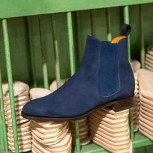 Handmade Mens blue suede chelsea boots, Men punk style ankle boots, Casual boot - Picture 1 of 4