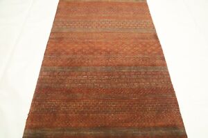 3x5 Ft Rusty Red Afghan Handmade Oriental Striped Natural Dye Wool Area Rug
