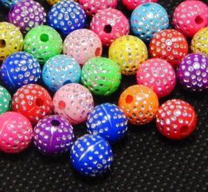 Acryl Perlen Glitzer Effekt Kunststoffperlen 8mm 100stk Bunt Kinderperlen R274 - Bild 1 von 4