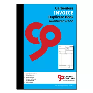 Cherry NCR Invoice Numbered Duplicate Book A5 (148mm x 210mm) 50 sets Carbonless - Picture 1 of 4
