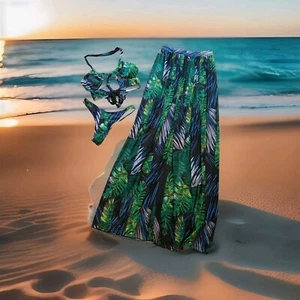 Sexy Tropical Print Thong Bikini Swimsuit & Cover Up Skirt W Bikini Set 3PCS Sm. - Picture 1 of 6