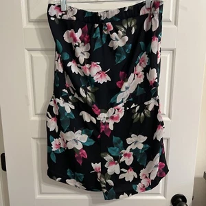 1. State Black Tropical Floral Print Pink Teal Strapless Shorts Romper Large - Picture 1 of 2