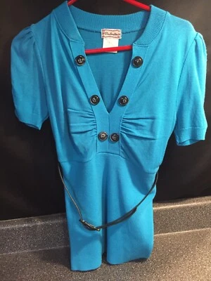 Soulmates sz Medium Cute Belted Top Shirt Touquise With Buttons - Image 1 of 4