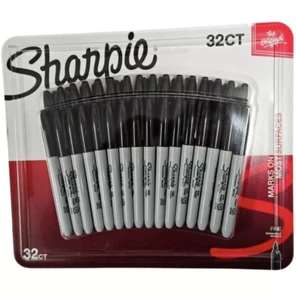 (32) SHARPIE Black Permanent Markers Fine Point 32 Count Pack New Sealed Pen NIB - Picture 1 of 5