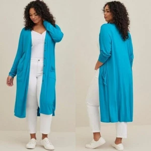 Torrid NEW Size L 12 Blue Super Soft Knit Longline Cardigan Sweater Lightweight - Picture 1 of 13