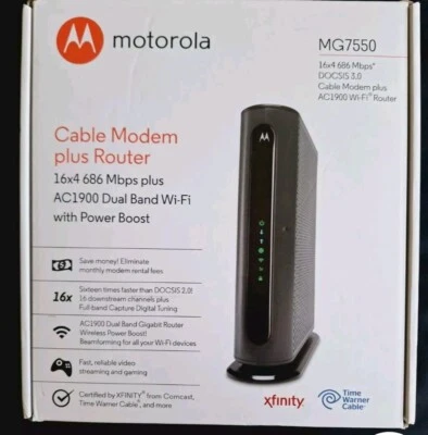 Motorola MG7550 16x4 DOCSIS 3.0 Cable Modem Plus AC1900 WiFi Router - Image 1 of 3