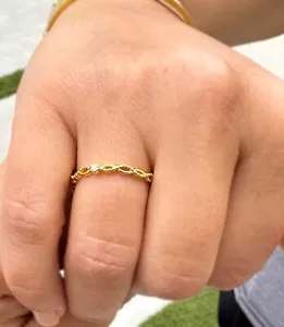Fascia Diamanti Naturali Taglio Rotondo Oro Giallo Solido 14k Minimalista Intrecciata 0,05ctw - Foto 1 di 12