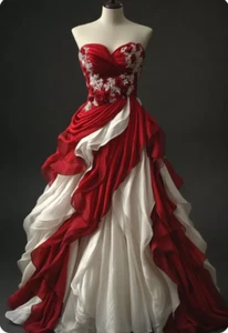 Abiti da sposa rosso+bianco stampa dolcevita gotico sagomato lunghezza pavimento - Foto 1 di 7