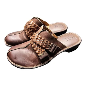 B.O.C. Born Concept Elvie mittelhoher Absatz Clog braune Leder-Slipper Pantoletten Damengröße 8 - Bild 1 von 12