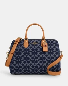 NWT Coach Rowan Large Satchel Bag In Signature Denim Canvas W Cherry Charm CY699 - Picture 1 of 19