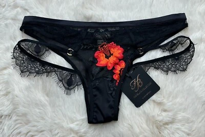 Honey Birdette CHELSEA🖤 Calzoncillo de Encaje Floral Negro Rojo Naranja XXS Foto 1 de 3