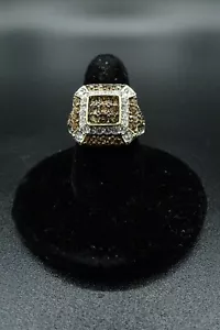 Anillo Triple Cuadrado Champagne Brilliance Oro Vermeil 925 Cristales de Swarovski Talla 7 - Imagen 1 de 12