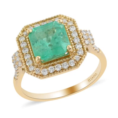 Green Emerald Cut & Lab-Grown Diamond Ring 925 Silver Wedding Ring For Women Set - Image 1 of 4