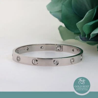 Cartier Love 10 Diamonds 18k White Gold Bangle Size 18 Screwdriver Paper Box - Image 1 of 4