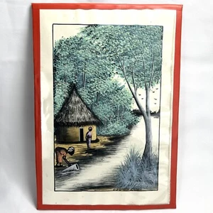 Original Art Signed D.J. Saiech Brown Black Hut River Trees Painting on Paper - Picture 1 of 8