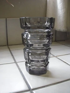 Josef Hoffman/Czech/smoky grey/Moser/ cut glass vase 6 in. - Picture 1 of 10