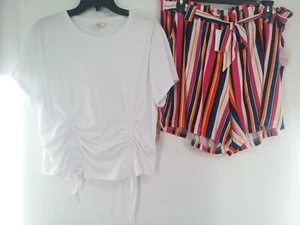 Vintage One Step Up Snow White Top/Full Circle Trends Striped Shorts with side p - Picture 1 of 4