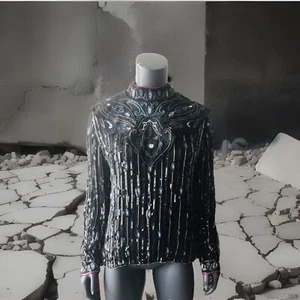 Blusa manga larga lentejuelas vintage años 70 JUDITH ANN CREATIONS.  Ropa años 70 - Imagen 1 de 12