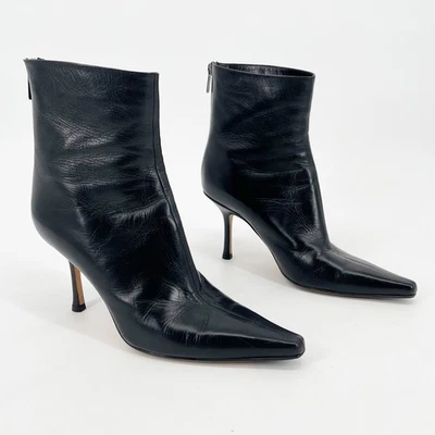 Botines de colección Jimmy Choo de cuero negro punta punta tacón de aguja IT 38 Foto 1 de 4
