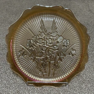 Vintage Jeanette Carvinal Glass Platter Iris and Herringbone Pattern Marigold - Picture 1 of 4