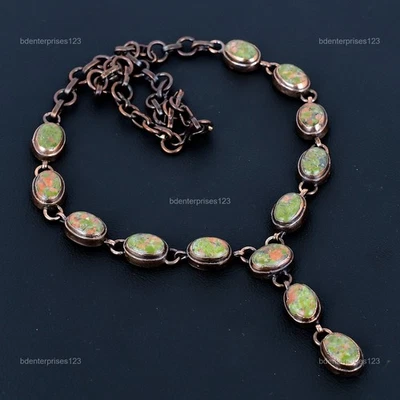 Halloween Deal Copper Unakite Gemstone Electroformed Chain Wife Necklace Jewelry - Image 1 of 4