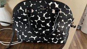 KATE SPADE Carli Grove Street Splodge Black  White Leather Satchel Purse Bag New - Picture 1 of 3