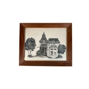 Vintage Wall Art Victorian House w Mansard Roof Signed Lithograph C Henson 1979 - Picture 1 of 6