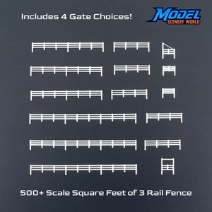 3 Rail Fence 500' + 4 Gates - N Scale - White - Picture 1 of 2