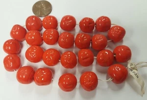 24 VINTAGE JAPAN 1950's CHERRY BRAND GLASS CORAL 14mm. BAROQUE ROUND BEADS 4585T - Picture 1 of 3