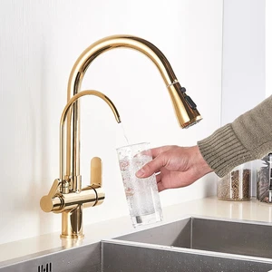 Rubinetto da cucina per acqua purificatrice a ponte doppio manico rubinetto per lavello purificazione - Foto 1 di 18