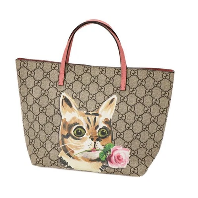 Gucci Kids Cat Rose GG Supreme Canvas Tote Handbag Leather Pink Beige 410812 - Image 1 of 4
