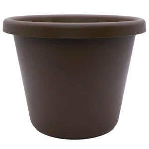 The HC Companies 17 Inch Round Classic Planter, Plastic Plant Pot, Chocolate - Picture 1 of 5