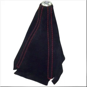 CAR BLACK SUEDE SHIFT GEAR KNOB BOOT GLOVE COVER RED SUTURE - Picture 1 of 1