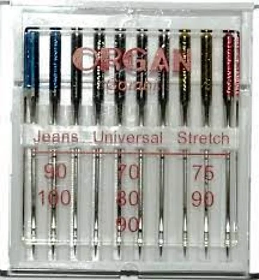 SEWING MACHINE NEEDLES JEANS, UNIVERSAL & STRETCH ORGAN, FITS BROTHER, JANOME +