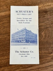 Folleto publicitario vintage de lista de precios de Schuster fuente de soda suministro antiguo - Imagen 1 de 5