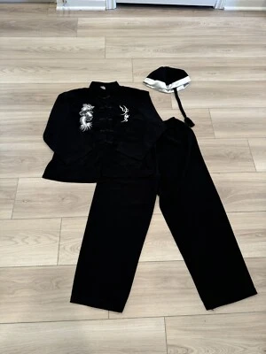 Terno Jaqueta Tradicional Chinesa Kung Fu Tai Chi Artes Marciais Infantil Meninos Preto NOVO - Imagem 1 de 4