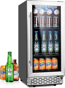 Beverage Refrigerator, 15 Inch 96 Cans Beverage Cooler Small Wine Fridge Built-I - Picture 1 of 9