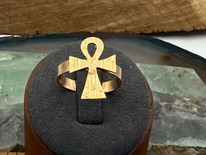 10k Solid Yellow Gold Handmade Egyptian Ankh Cross Ring Size 8.5--994.25 - Picture 1 of 6