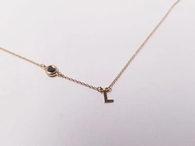 14k Yellow Gold Initial Charm W/ Black CZ Choker Necklace 1.5g - L Foto 1 de 4