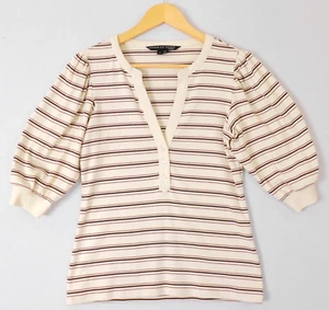 Top Veronica Barba Amity Talla M Coñac Rayas Acanalado Algodón Pima Media Manga - Imagen 1 de 13