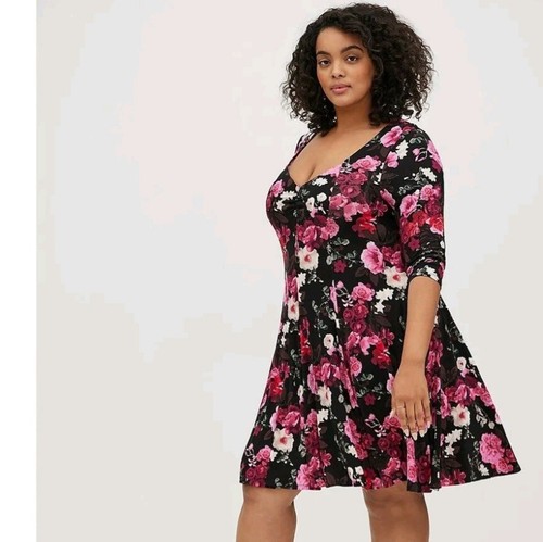 VALENTINO Abito skater in maglia stampa floreale Torrid misto rayon spandex taglia 0 (12)