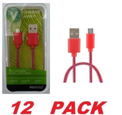 Vivitar 5ft Braided Micro USB Charging Cable For Android Smart Phones (12 Pack) - Image 1 of 3
