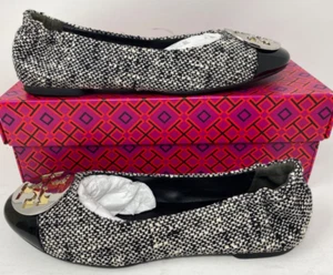 Tory Burch Claire Cap-Toe Ballet Cotton Tweed Ballerina Flats US 6 155327 - Picture 1 of 21