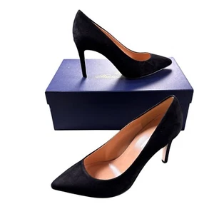 Brooks Brothers Suede Heels Size 6.5 Black Tall Pointed Toe Pumps Made In Italy - Picture 1 of 11